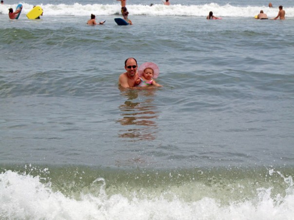 Riding waves with Daddy
